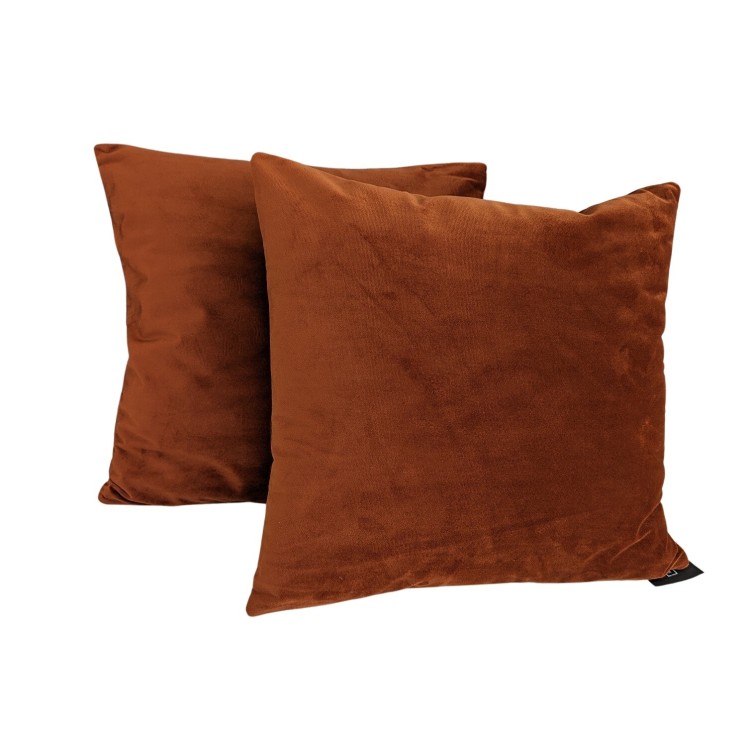 Lot de 2 coussins déco 45x45 velours Cognac