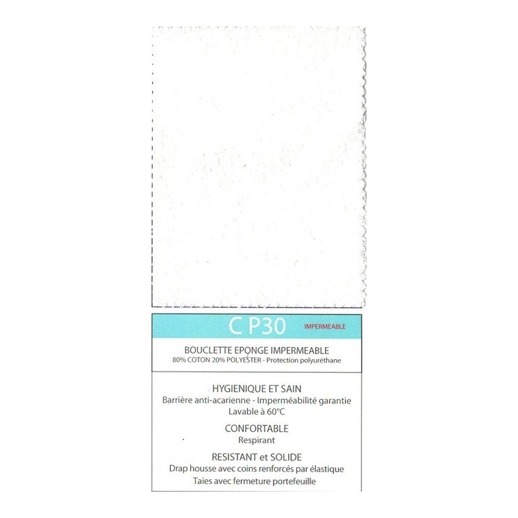 Protège matelas éponge bouclette imperméable forme housse Blanc des Vosges bonnet de 30 cm