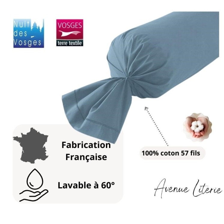 Taie de Traversin 43X185 bleu fumé Nuit des Vosges