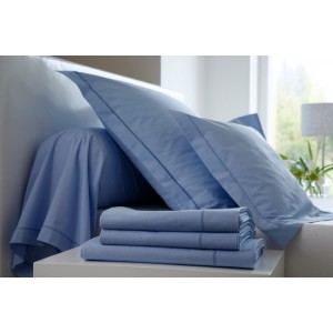 Drap Housse 100% Coton Blanc des Vosges Bleu Ciel 80 x 200